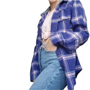 JACHS Girlfriend Flannel Shirt Size S Snap Front Pockets Plaid Paisley Flip Cuff